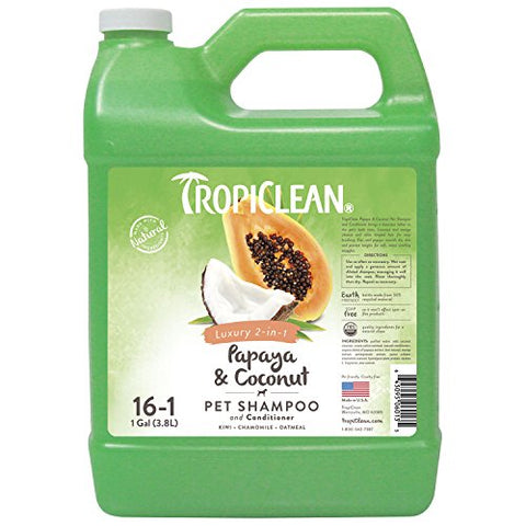 TropiClean Papaya & Coconut 2-in-1 Pet Shampoo, 1 Gallon