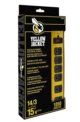 Yellow Jacket 5138 Metal Surge Protector Strip, 15-Foot Cord, 6-Outlet
