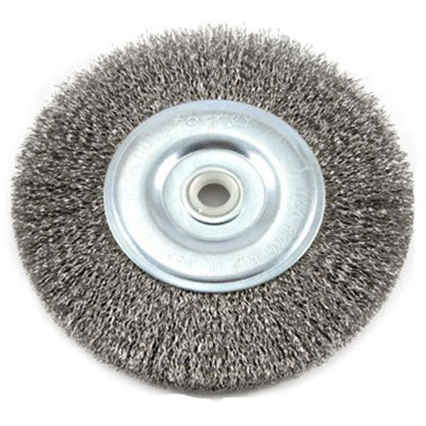 Forney 72745 Wire Bench Wheel Brush, Coarse Crimped with 1/2-Inch and 5/8-Inch Arbor, 6-Inch-by-.012-Inch