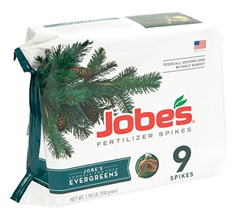 Jobe's Evergreen Fertilizer Spikes 11-3-4 Time Release Fertilizer for Juniper, Spruce, Cypress and All Other Evergreen Trees, 9 Spikes per Package
