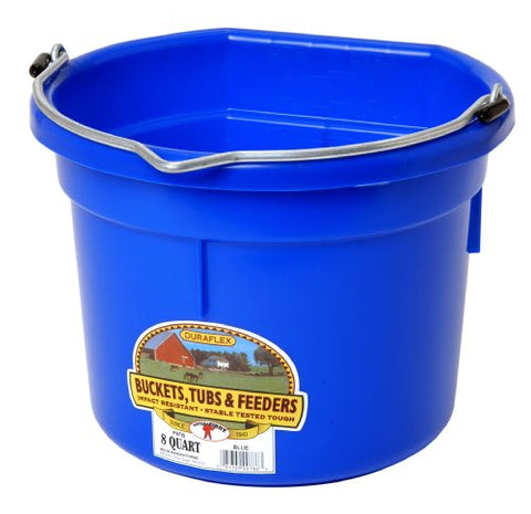 Miller Manufacturing P8FBBLUE Plastic Flat Back Bucket for Horses, 8-Quart, Blue