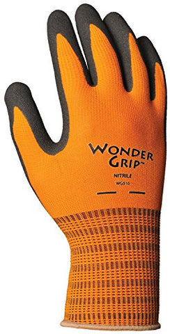 Wonder Grip WG510S Extra Tough Insulated Seamless Polyester Knit, Textured Double-Coated Nitrile Palm Work Gloves, Small, Orange
