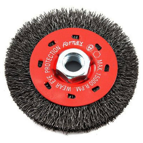 Forney 72788 Wire Wheel Brush, Coarse Crimped with 5/8-Inch-11 Threaded Arbor, 4-Inch-by-.014-Inch
