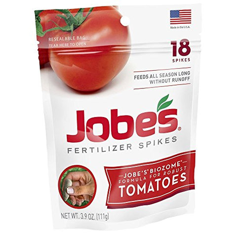 Jobe's Tomato Fertilizer Spikes, 6-18-6 Time Release Fertilizer for All Tomato Plants, 18 Spikes per Resealable Waterproof Pouch