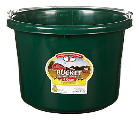 Miller Manufacturing P8GREEN Plastic Round Back Bucket for Horses, 8-Quart, Green