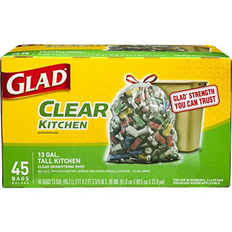 Glad Recycling Tall Drawstring Kitchen Clear Trash Bags - 13 Gallon - 45 Count (Packaging May Vary)