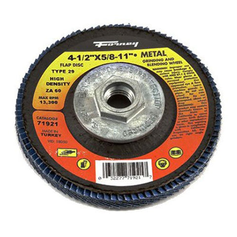 Forney 71921 Flap Disc, Type 29 Blue Zirconia with 5/8-Inch-11 Threaded Arbor, 60-Grit, 4-1/2-Inch
