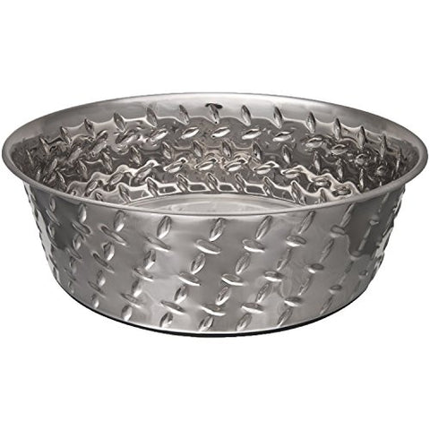 Loving Pets Diamond Plated Dog Bowl with Non-Skid Bottom, 1-Pint