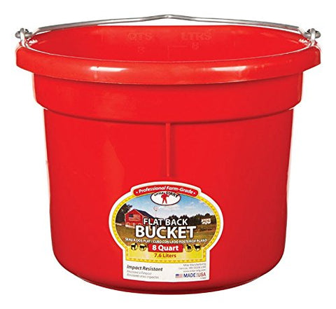 Miller Manufacturing P8FBRED Flat Back Bucket for Dogs and Horses, 8-Quart, Red