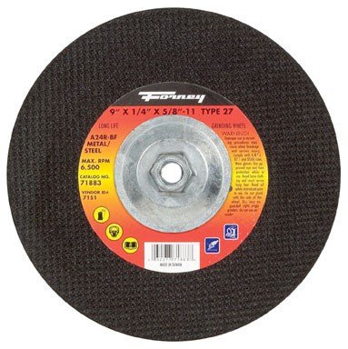 Forney 71883 Grinding Wheel with 5/8-Inch-11 Threaded Arbor, Metal Type 27, A24R, 9-Inch-by-1/4-Inch