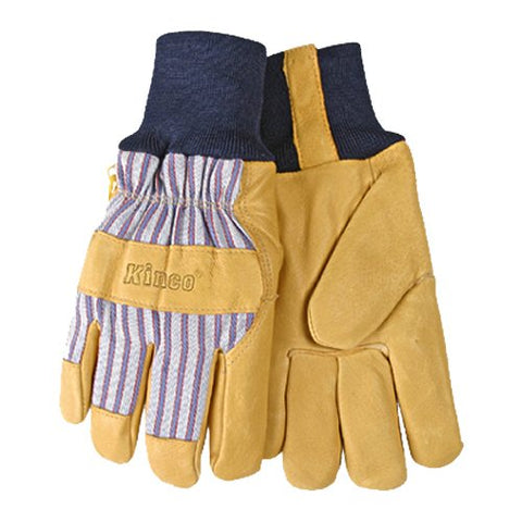 KINCO 1927KW-L Men's Lined Grain Pigskin Gloves, Heat Keep Lining, Knit Wrist, Large, Golden