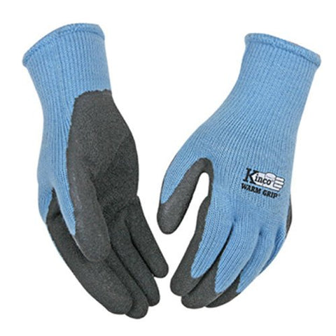 KINCO 1790W-S Women's Warm Grip Thermal Latex Coated Gloves, Small, Blue/Gray