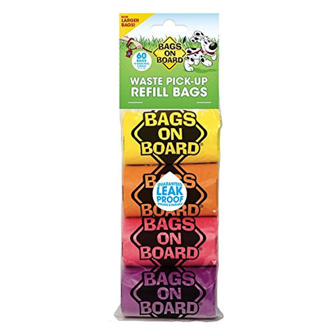 Bags on Board Durable Dog Poop Pickup Bags, 9 x 14 inches, Multiple Colors Available