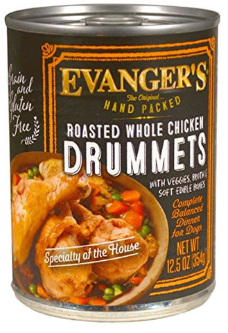 EVANGER'S 776140 12-Pack Hand-Packed Grain Free Roasted Chicken Drumette Dinner for Dogs, 13-Ounce