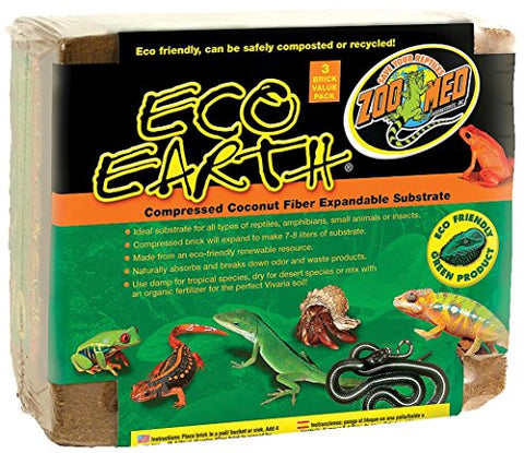 Zoo Med Eco Earth Compressed Coconut Fiber Substrate, 3 Bricks