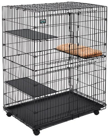 MidWest Cat Playpen/Cat Cage Includes 3 Adjustable Resting Platforms, Removable Leak-Proof Pan, Easy 2-Door Top/Bottom Access & 4-locking Wheel Casters